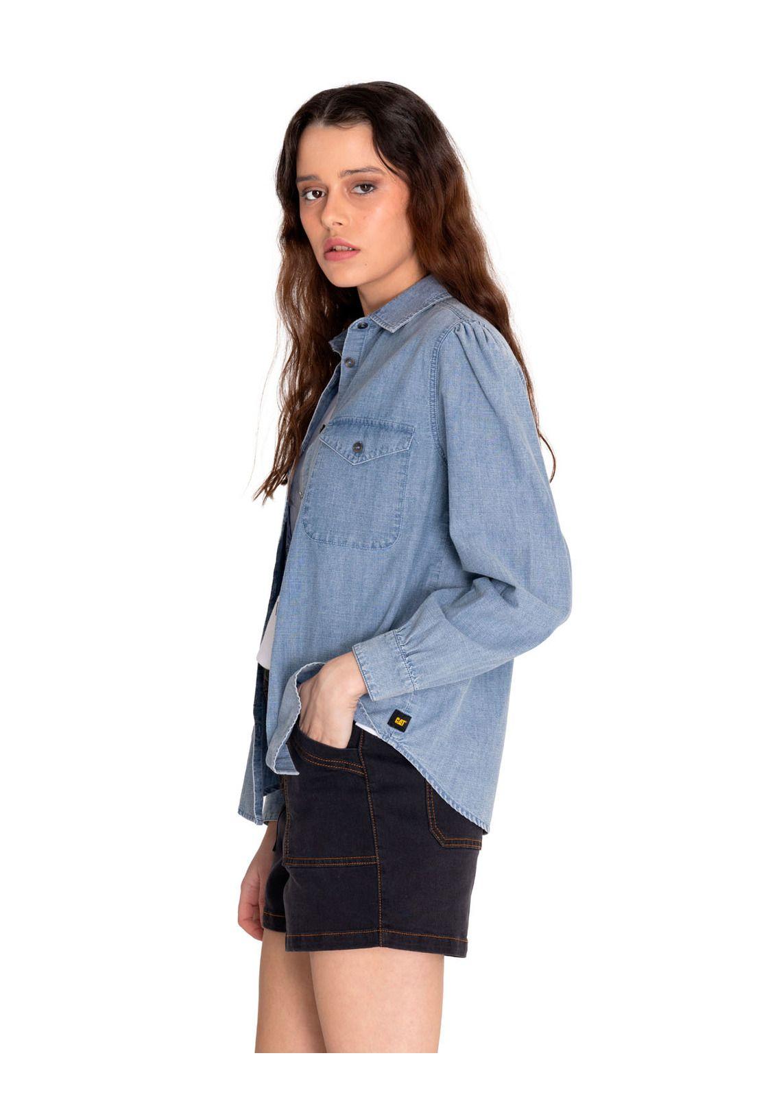 Blusa Manga Larga Mujer Chambray Relaxed Azul Claro-1