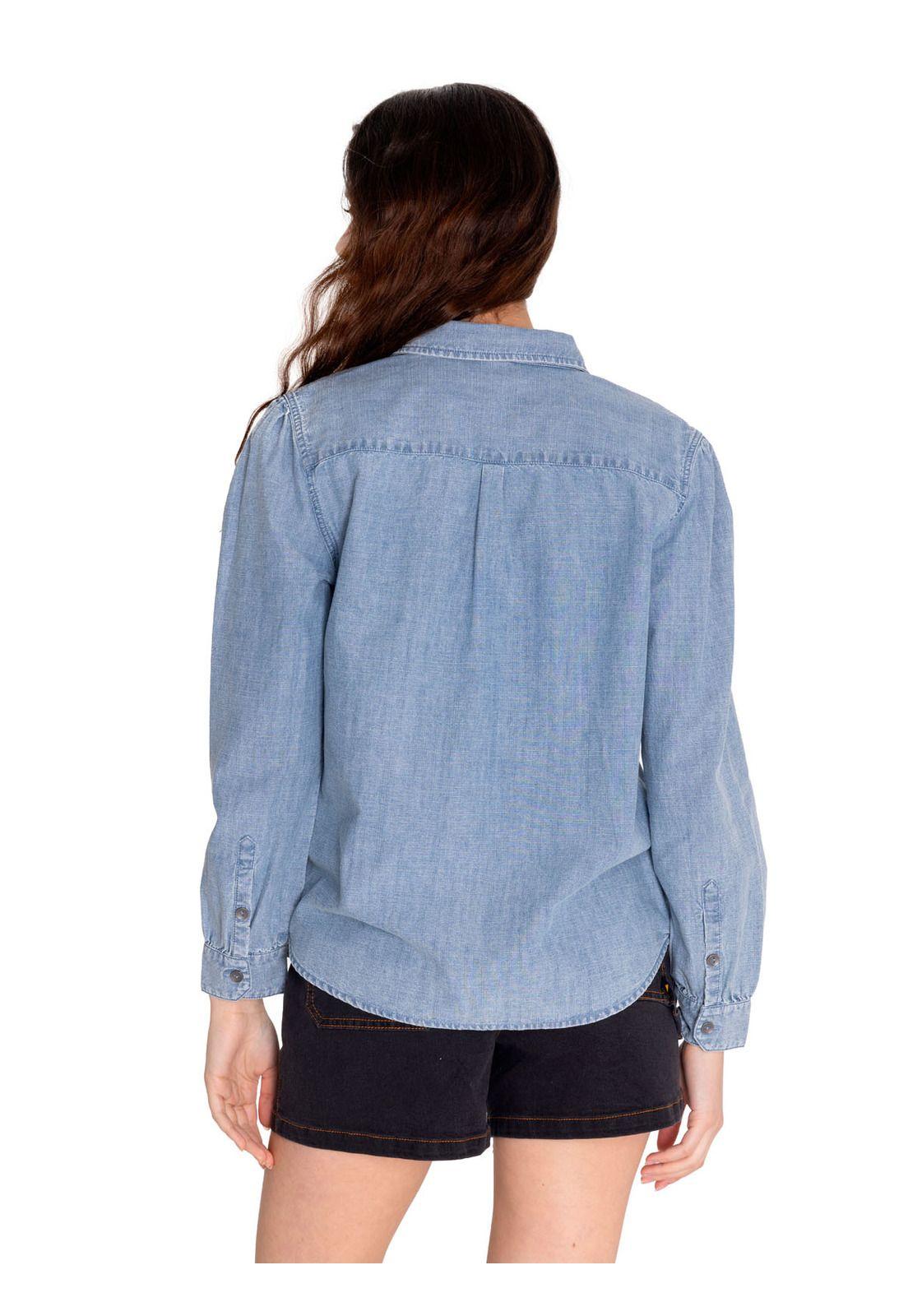 Blusa Manga Larga Mujer Chambray Relaxed Azul Claro-3