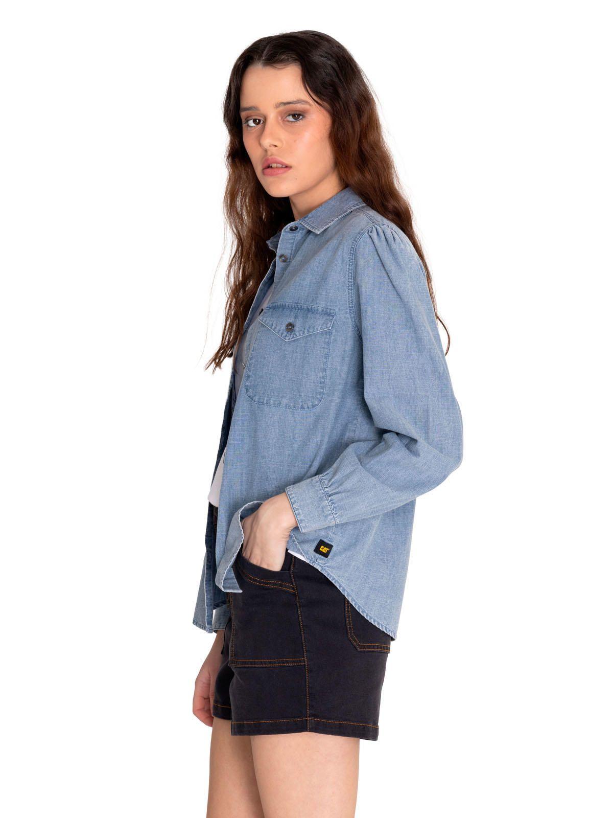 Blusa Manga Larga Mujer Chambray Relaxed Azul Claro-1