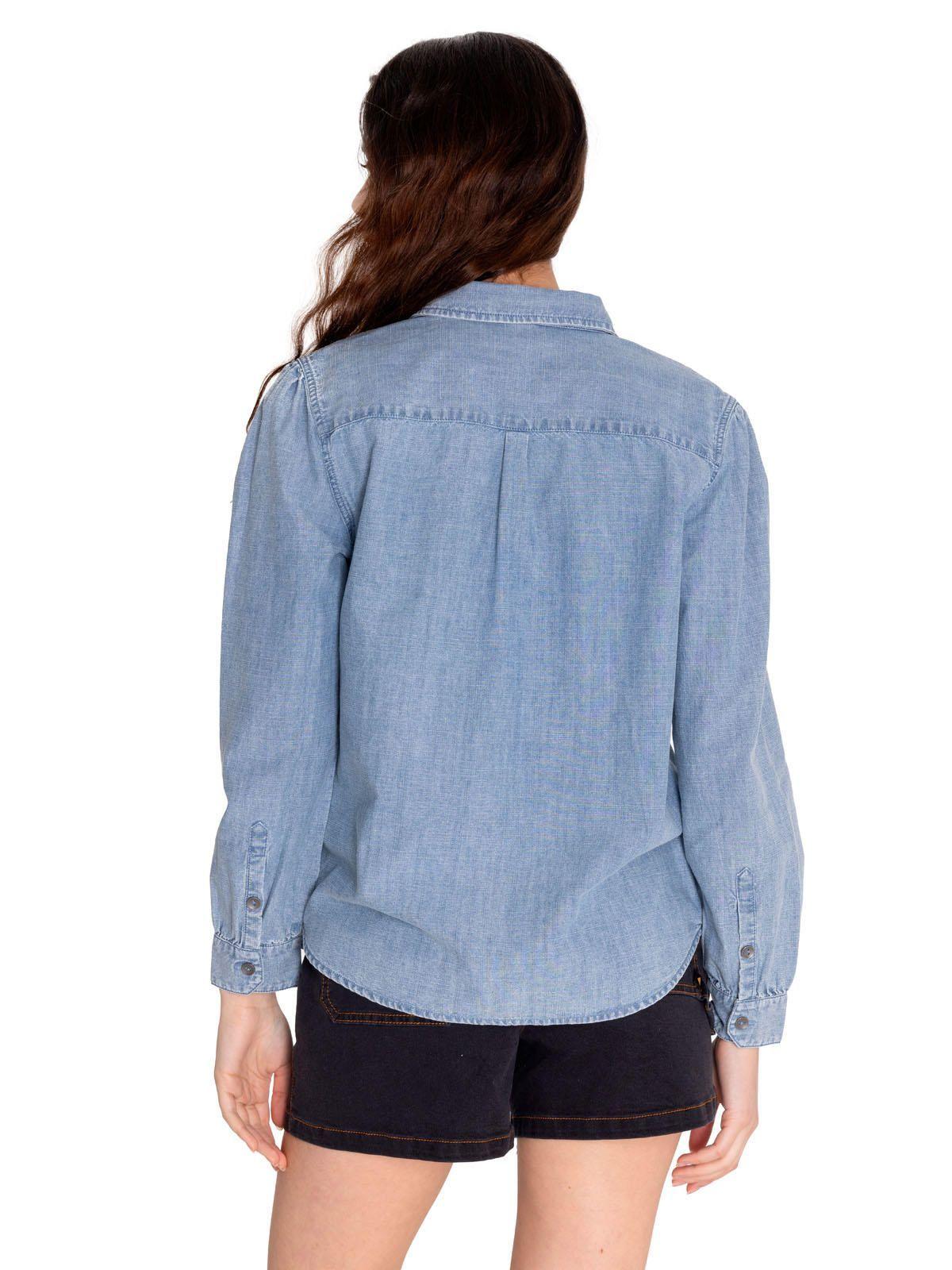 Blusa Manga Larga Mujer Chambray Relaxed Azul Claro-3