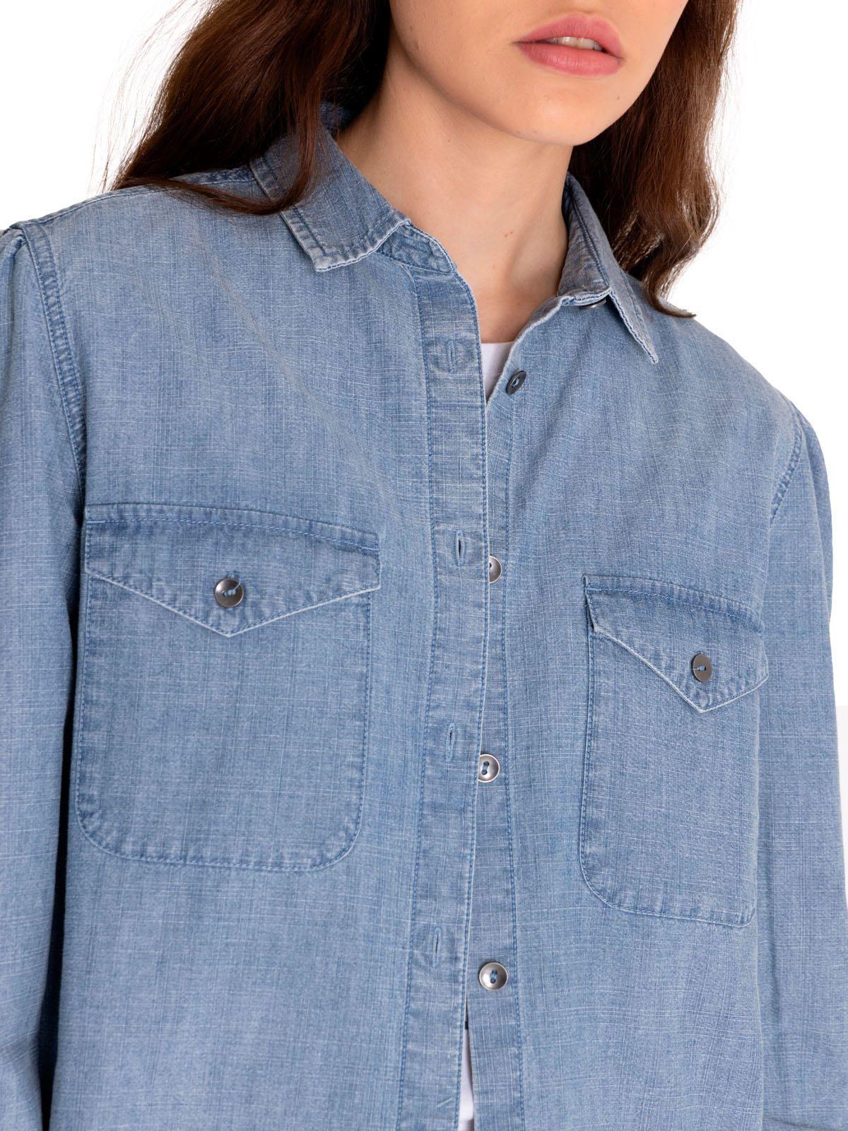 Blusa Manga Larga Mujer Chambray Relaxed Azul Claro-5