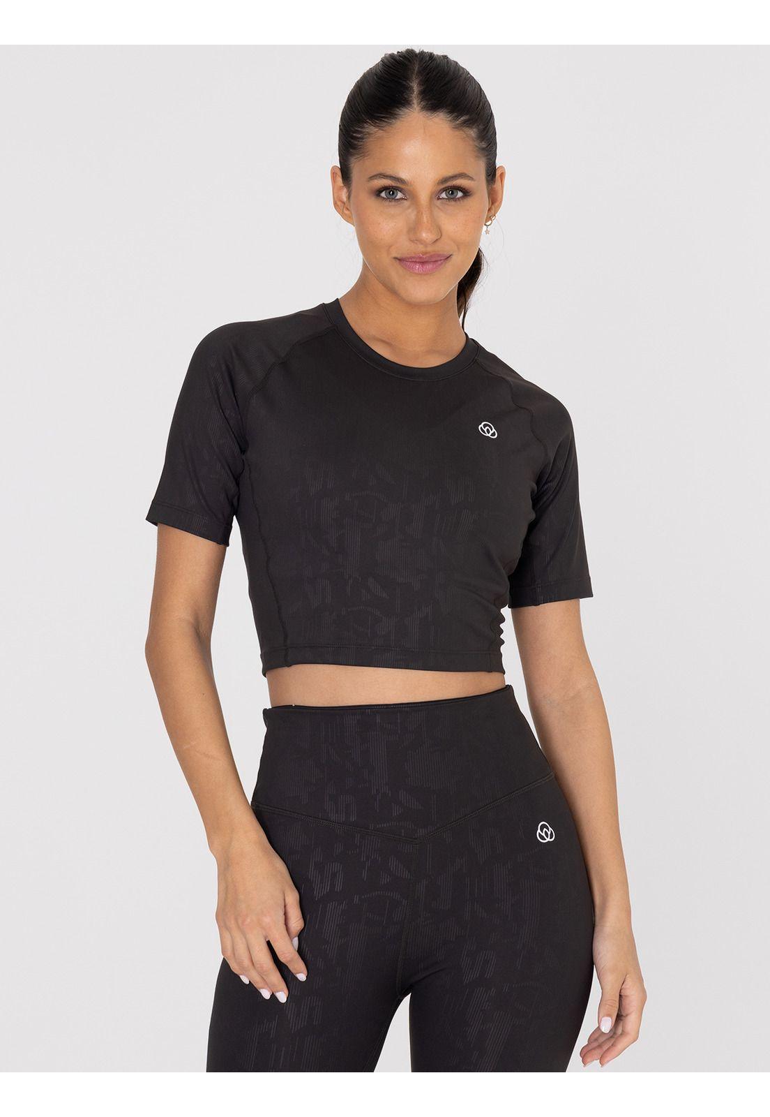 Polera deportiva Mujer Cropped Print Negra -0