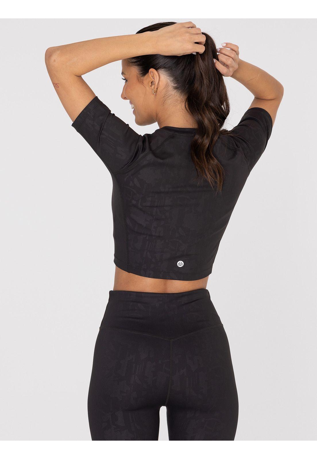 Polera deportiva Mujer Cropped Print Negra -1