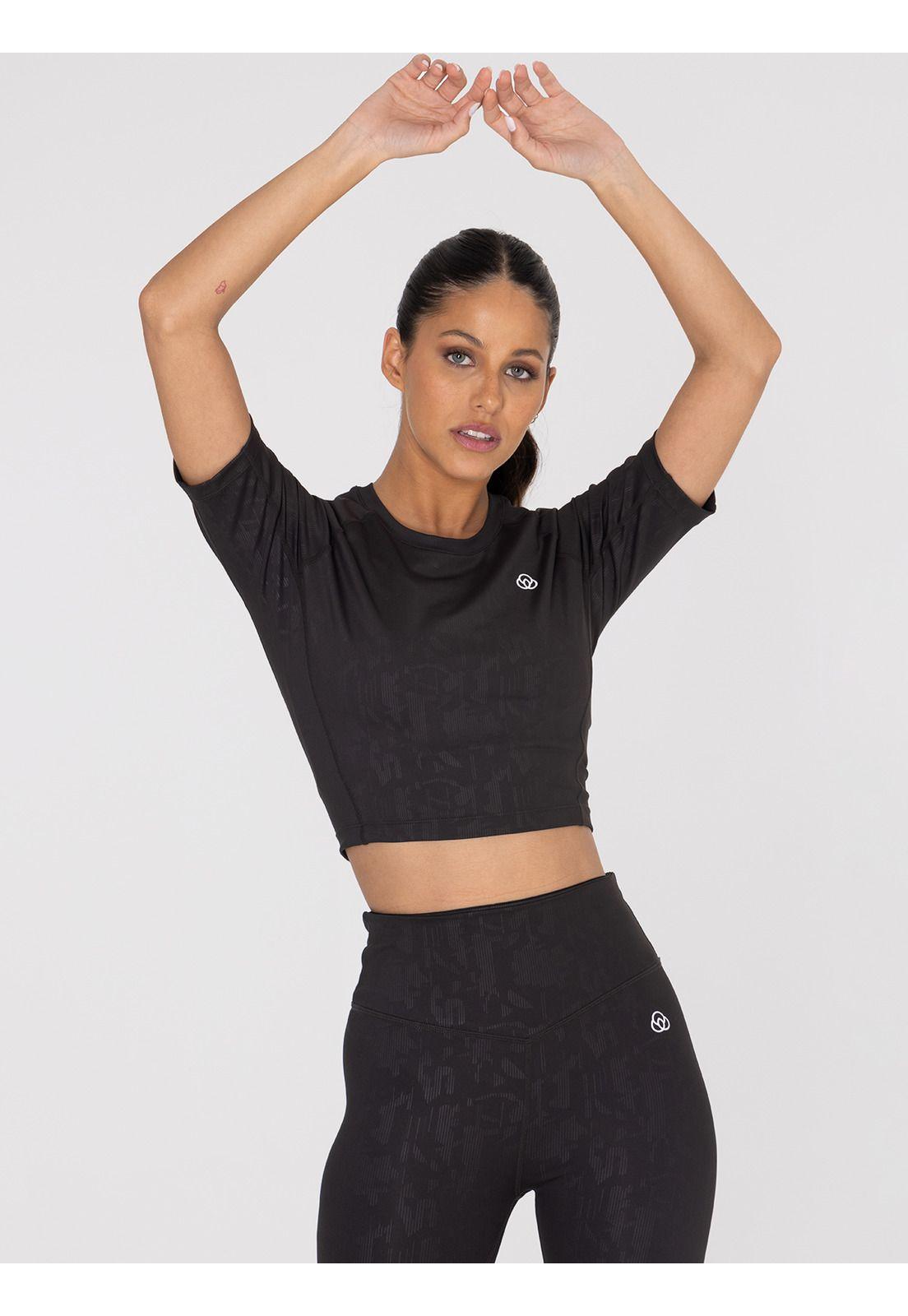 Polera deportiva Mujer Cropped Print Negra -3