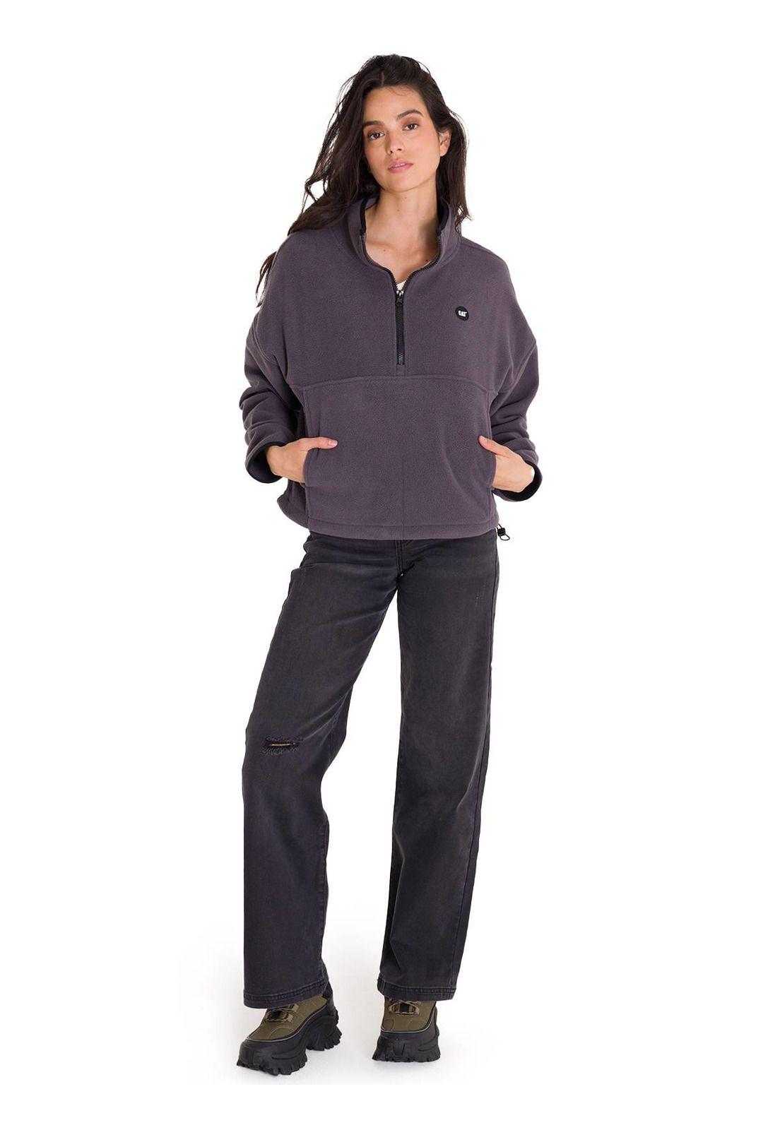 Polar Boxy Ovs Half Zip Mujer Gris Osuro-5