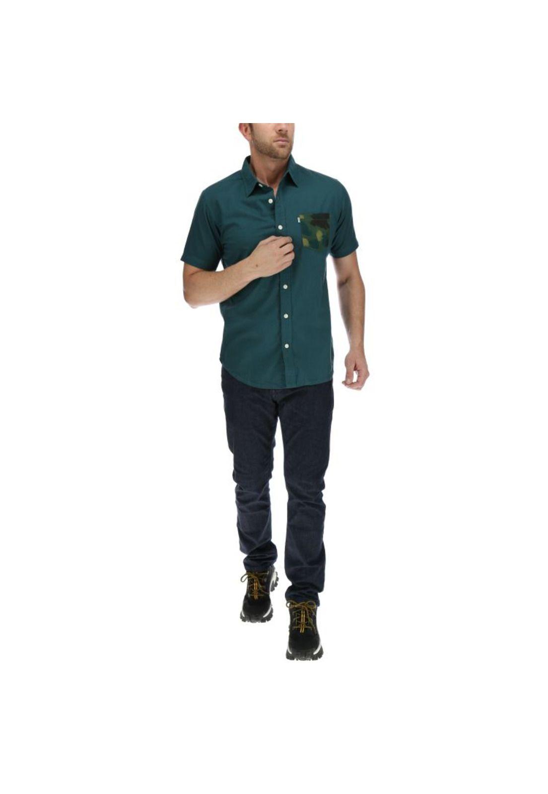 Camisa Mc Hombre Camo Pocket S/S Shirt Verde Petróleo-4
