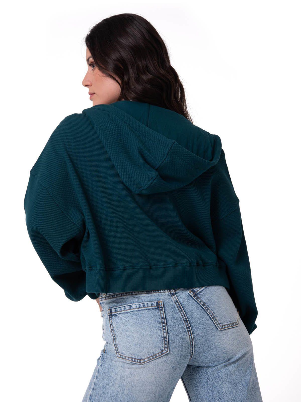 Polerón Mujer Waffle-Knit Cropped Verde Oscuro-3