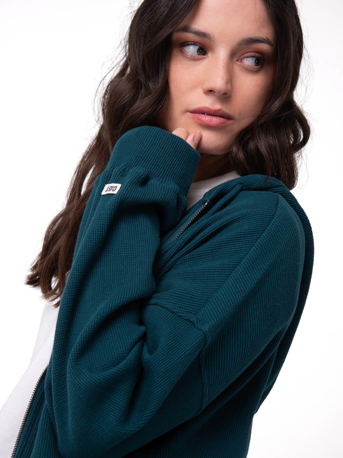 Polerón Mujer Waffle-Knit Cropped Verde Oscuro-4