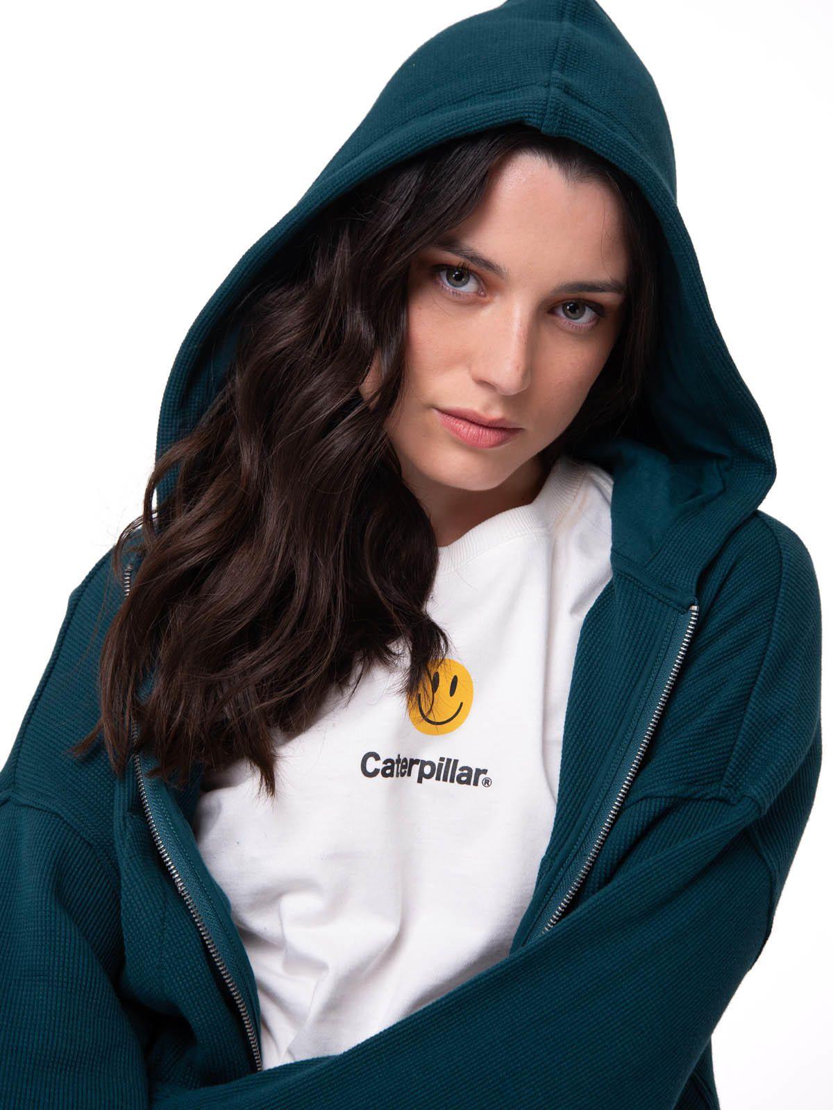 Polerón Mujer Waffle-Knit Cropped Verde Oscuro-5