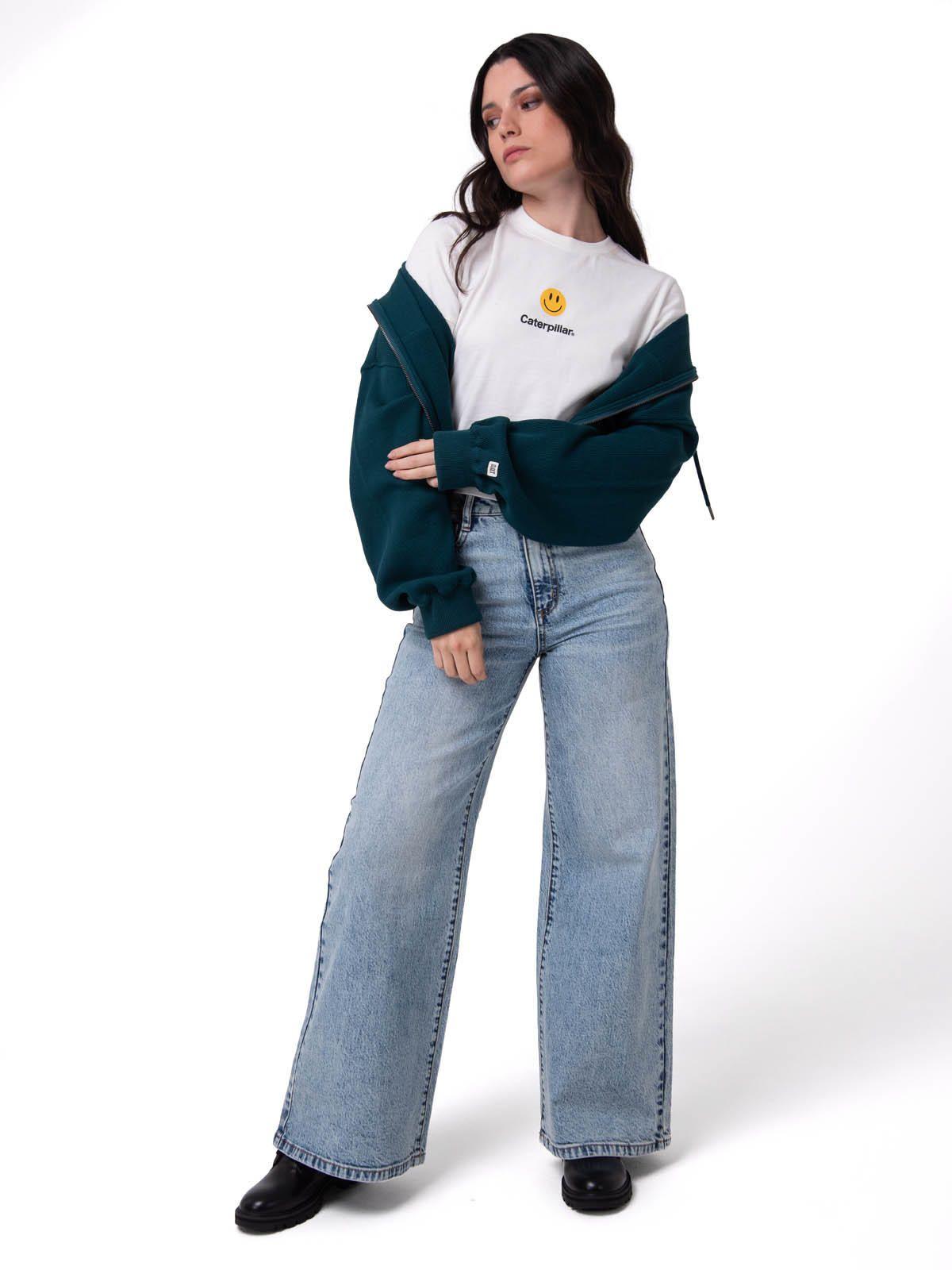 Polerón Mujer Waffle-Knit Cropped Verde Oscuro-6