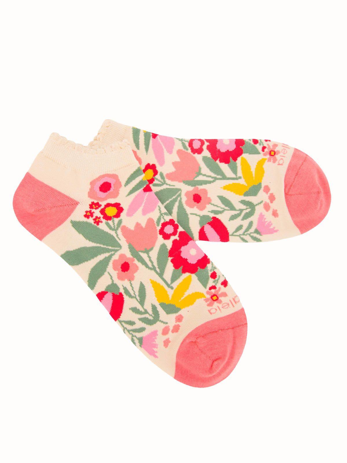 Calcetín Algodón Mujer Ped  Florita Beige-2