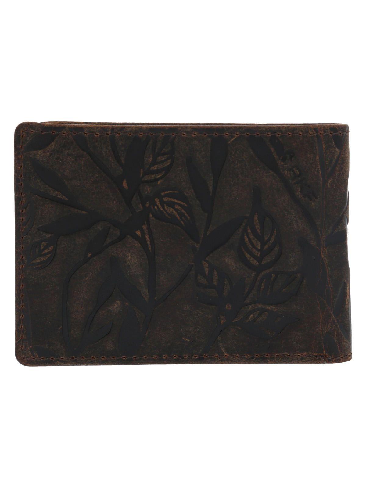 Billetera Cuero Mujer Hu Leaves Bifold Café-1