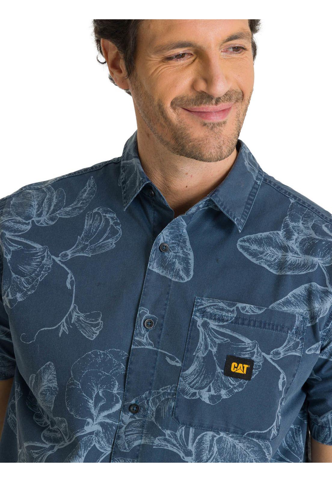 Camisa Manga Corta Hombre Printed Poplin Azul-4