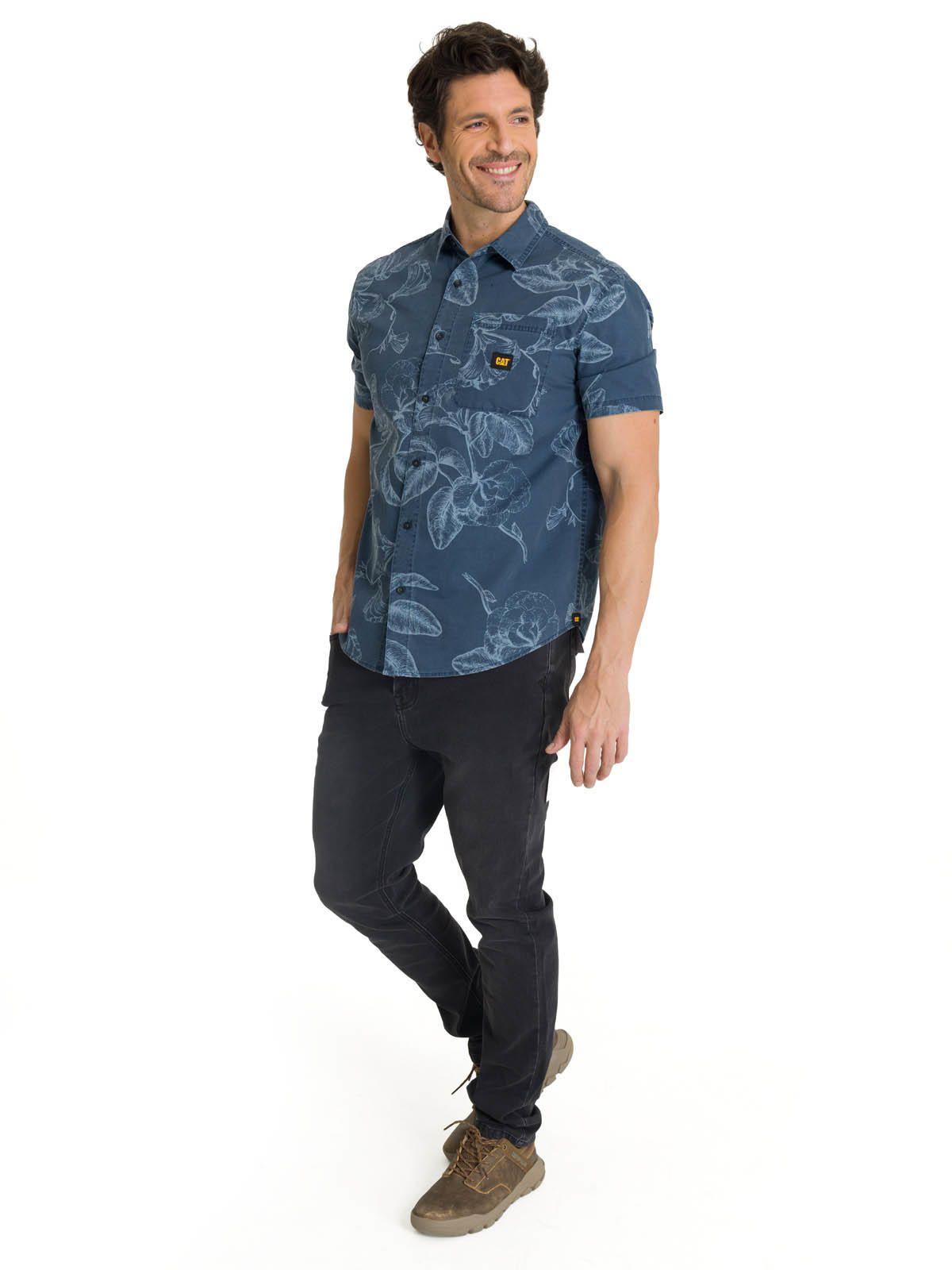 Camisa Manga Corta Hombre Printed Poplin Azul-5