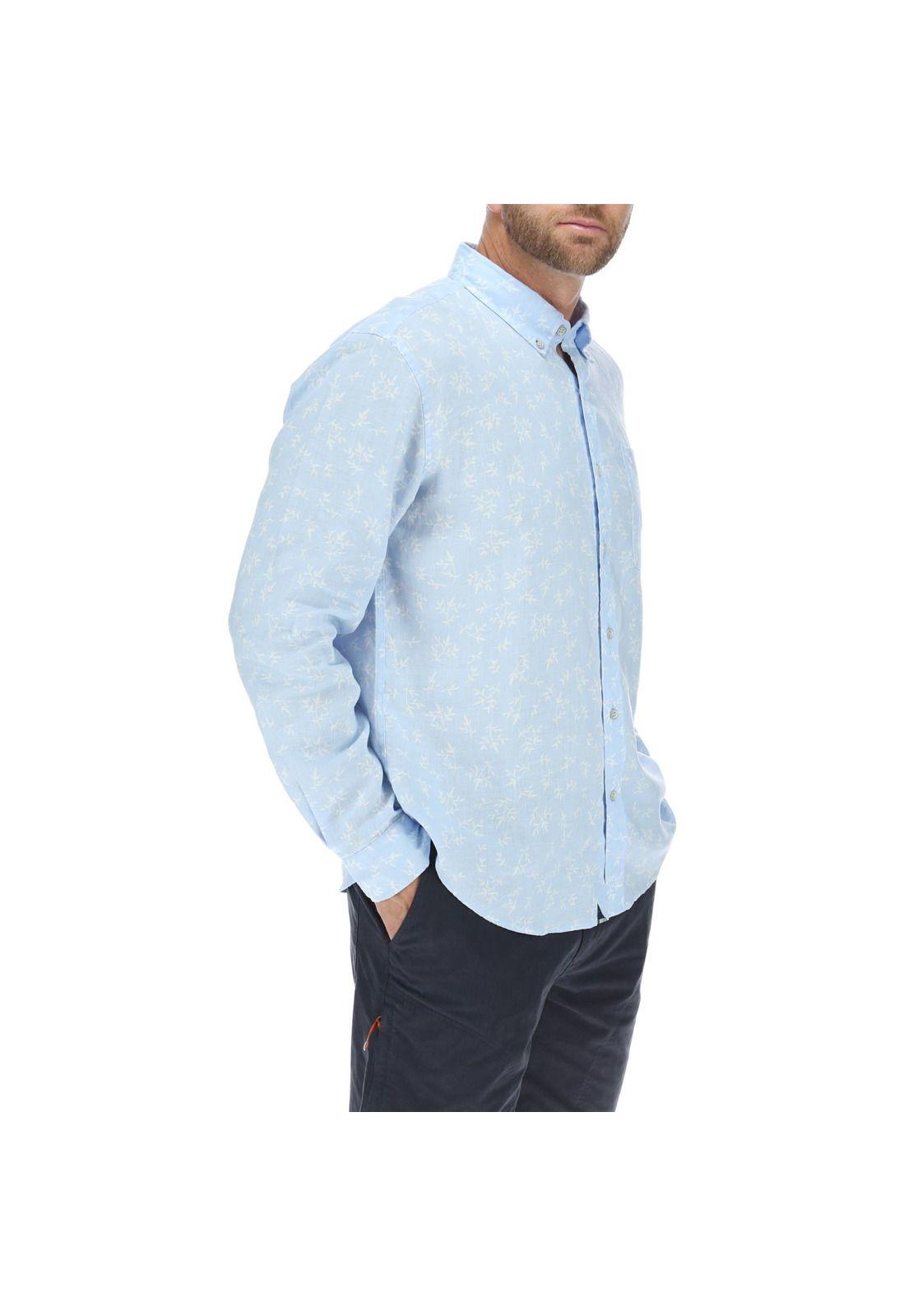 Camisa Lino Hombre Linenflowers Celeste Rockford-3