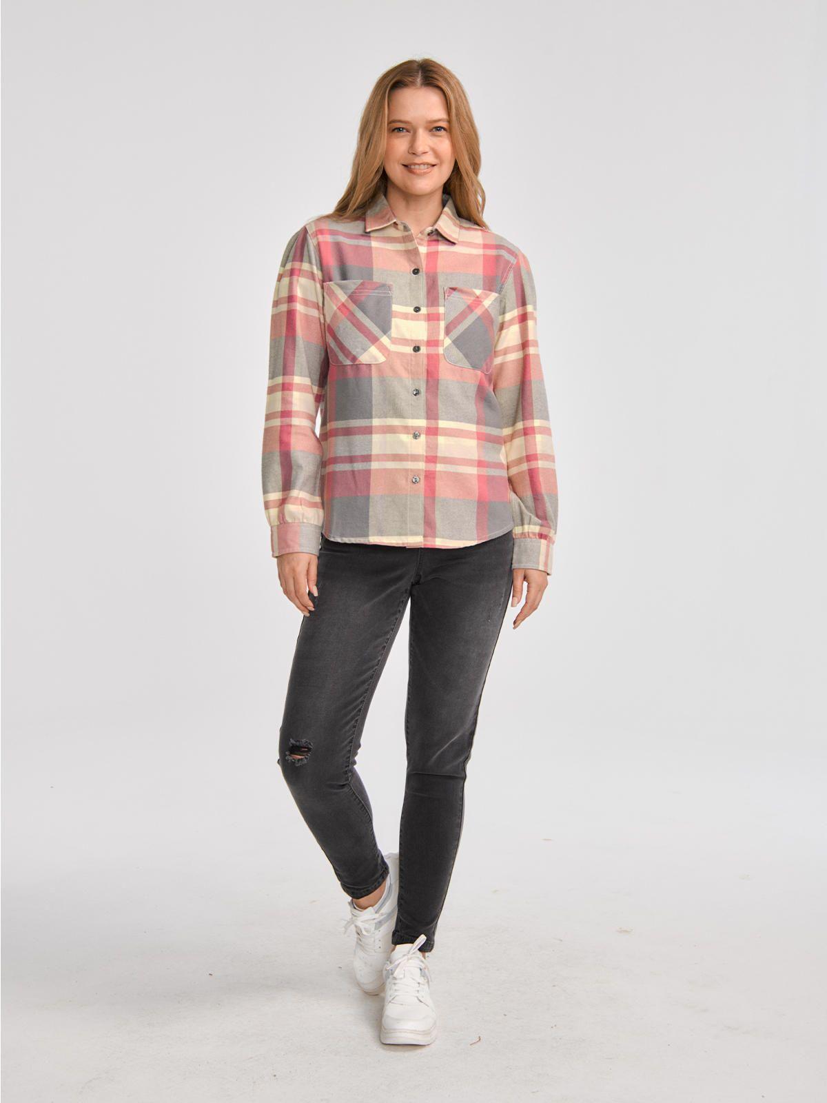 Blusa Manga Larga Mujer Flannel Relaxed Rosado-4