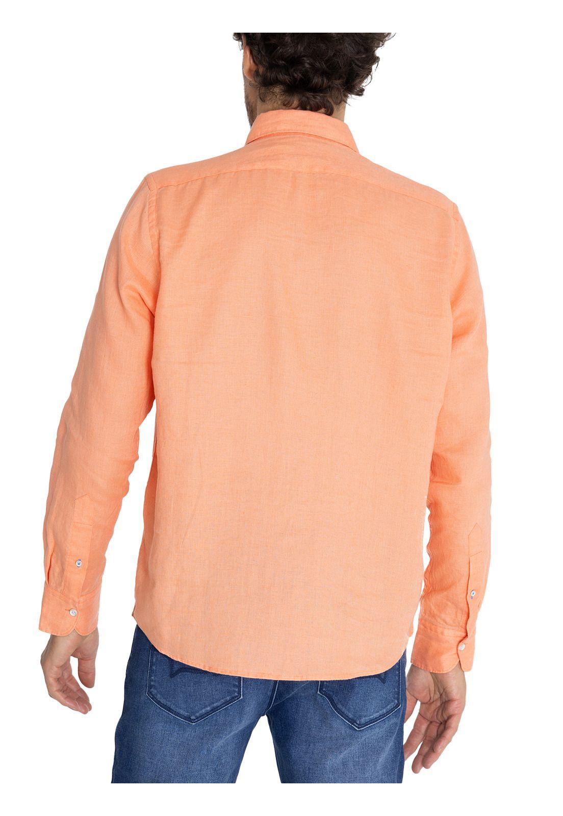 Camisa Lino Orgánico Naranja Linensol Hombre -7
