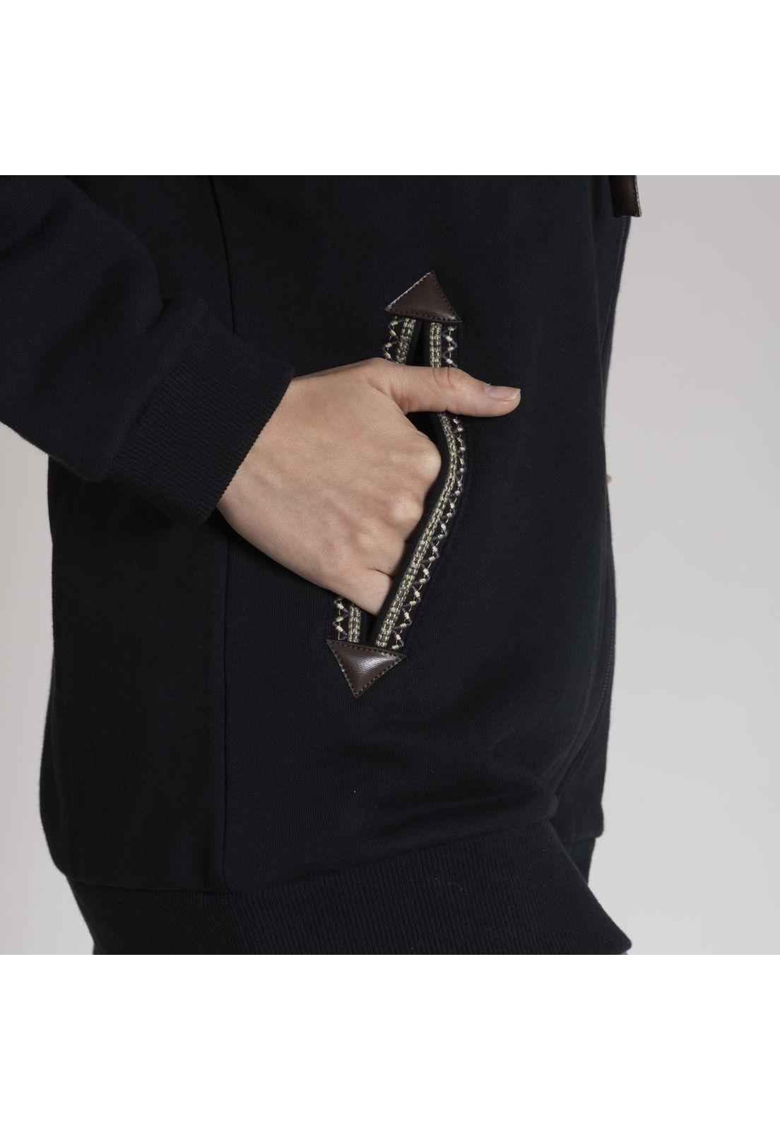 Poleron Mujer Pilos Algodón Negro-5