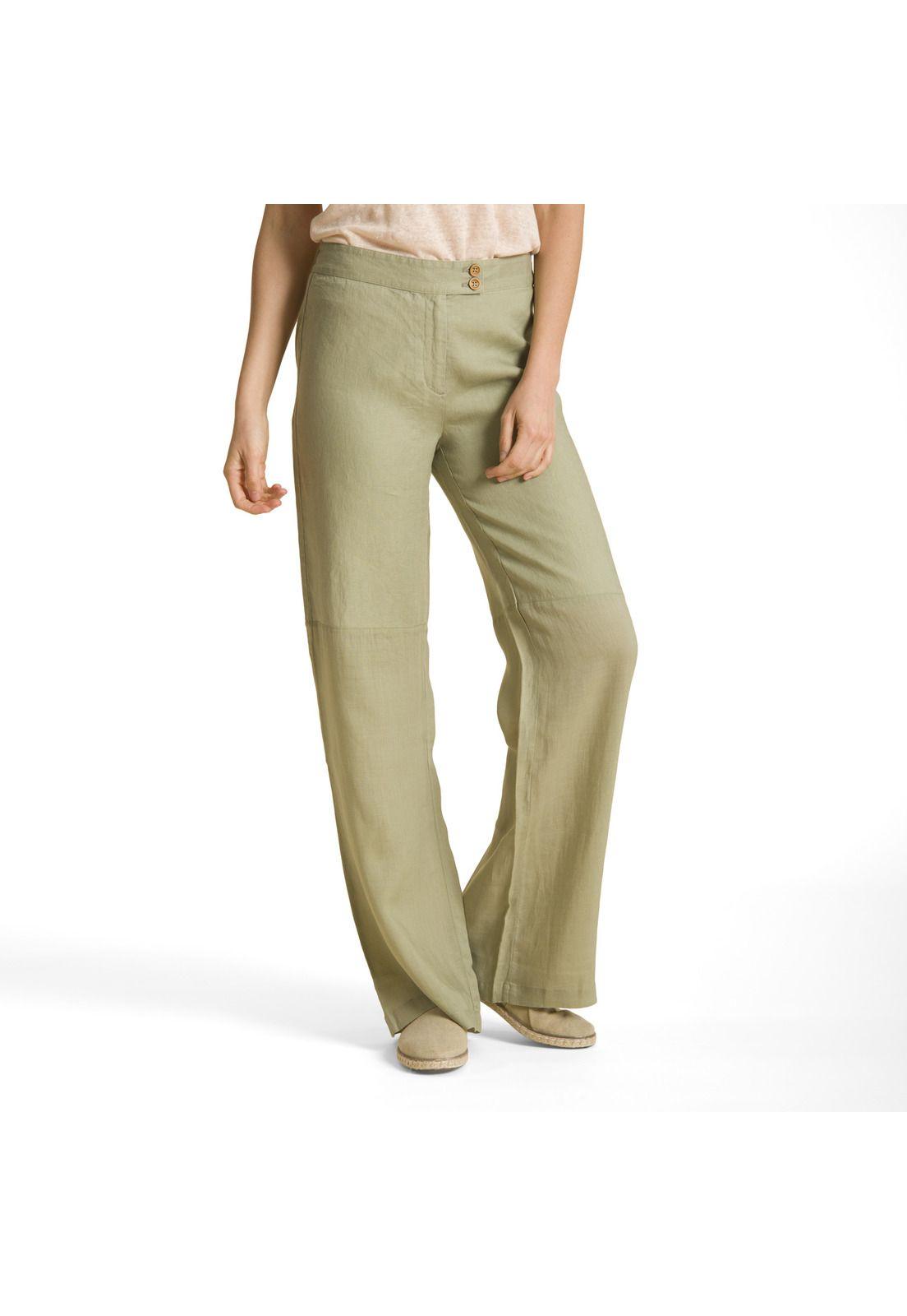 Pantalon Recto De Lino Verde Petróleo Rockford-0