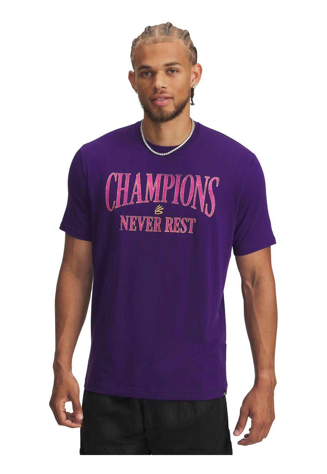 Polera Manga Corta Basketball para Hombre Curry Tour Morada -0
