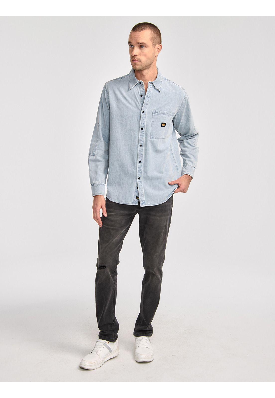 Camisa Manga Larga Hombre Denim LS Shirt Azul Claro-5