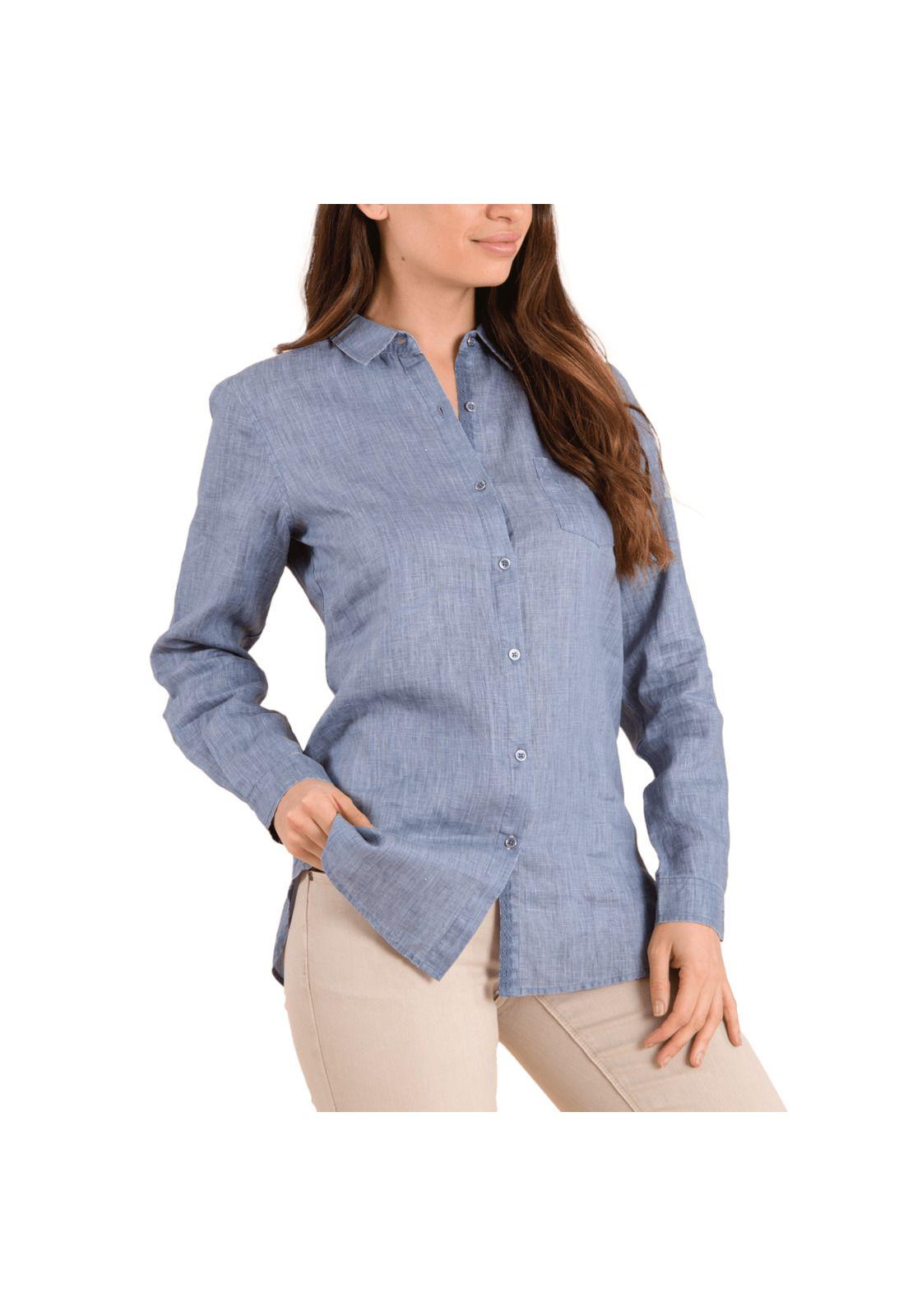 Blusa Lino Orgánico Mujer Lirio Azul Petroleo-0