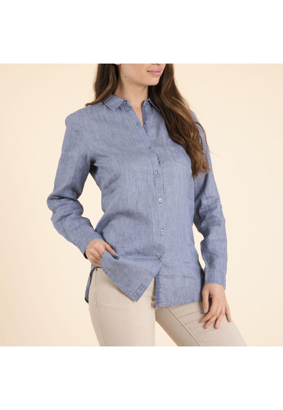 Blusa Lino Orgánico Mujer Lirio Azul Petroleo-1