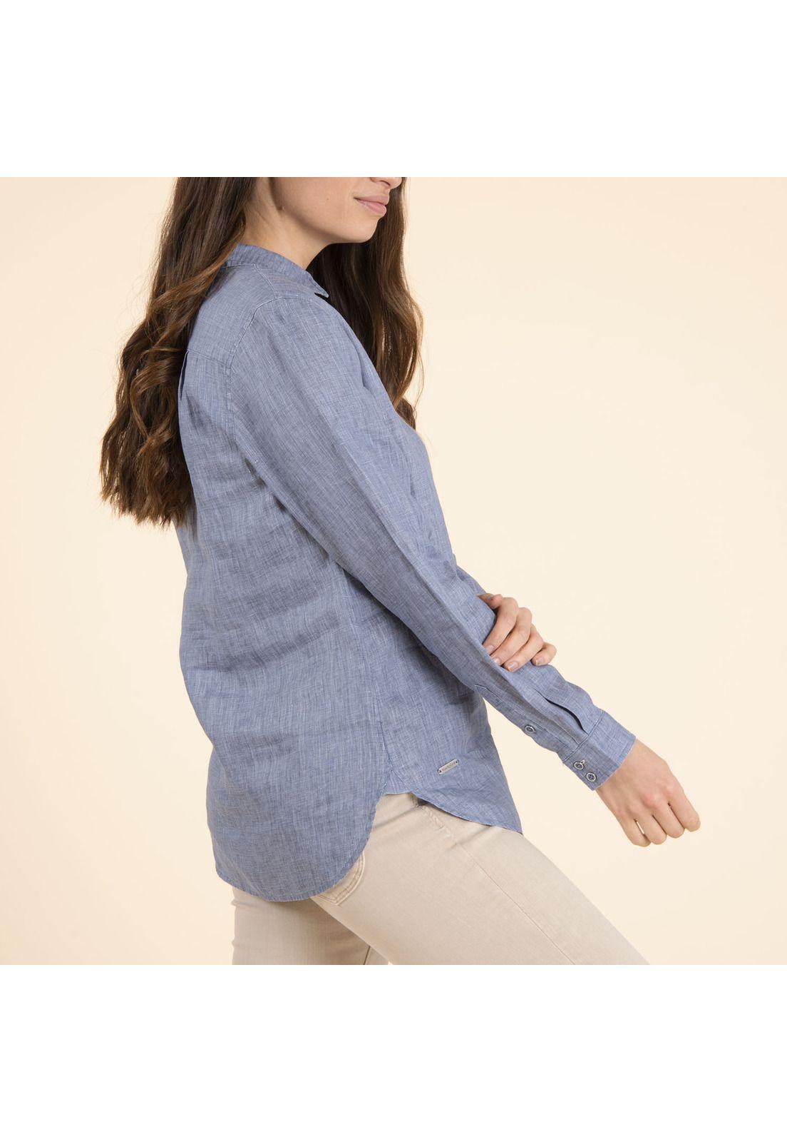 Blusa Lino Orgánico Mujer Lirio Azul Petroleo-2