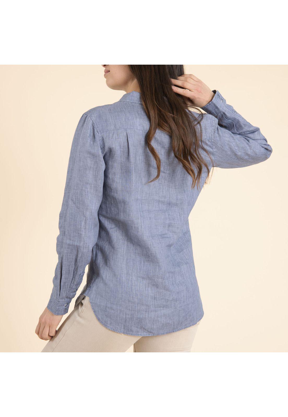 Blusa Lino Orgánico Mujer Lirio Azul Petroleo-3