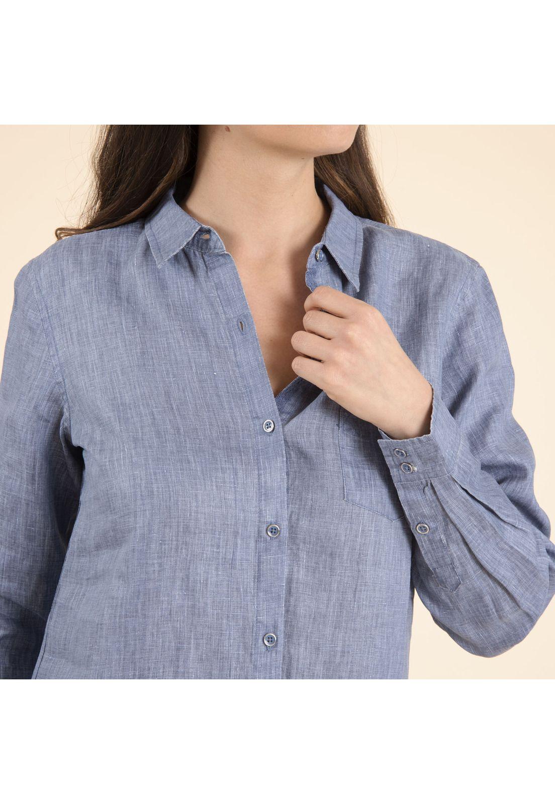 Blusa Lino Orgánico Mujer Lirio Azul Petroleo-4