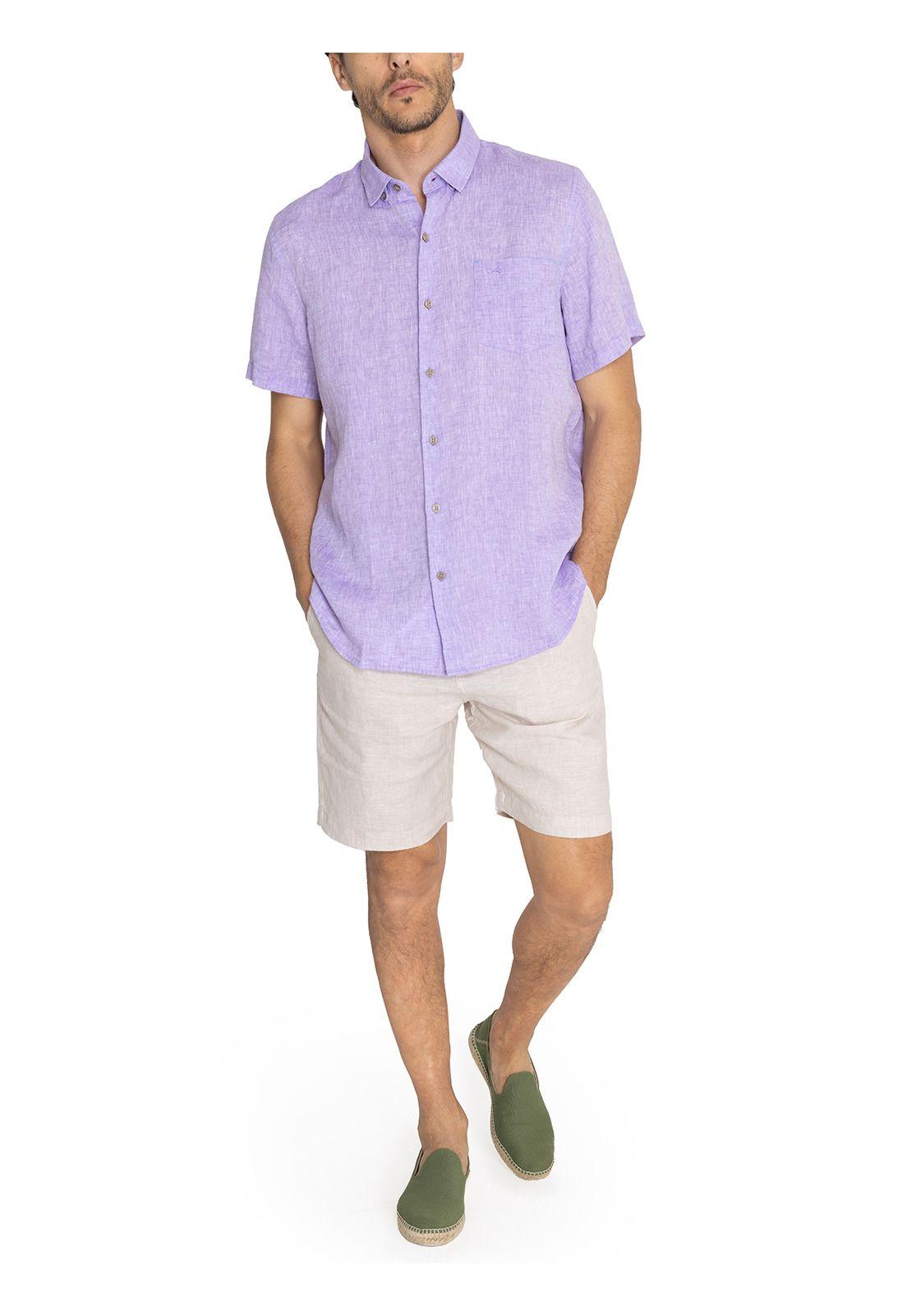 camisa Lino Orgánico Morado Linenshort Hombre -7