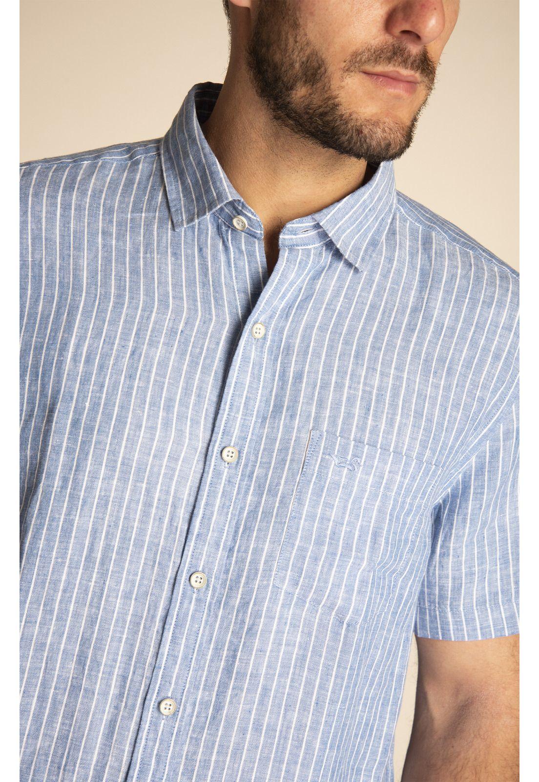 Camisa Lino Orgánico Hombre Stripeshrt Azul-3