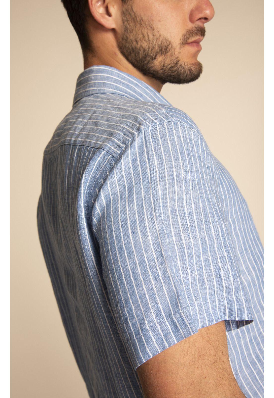 Camisa Lino Orgánico Hombre Stripeshrt Azul-4