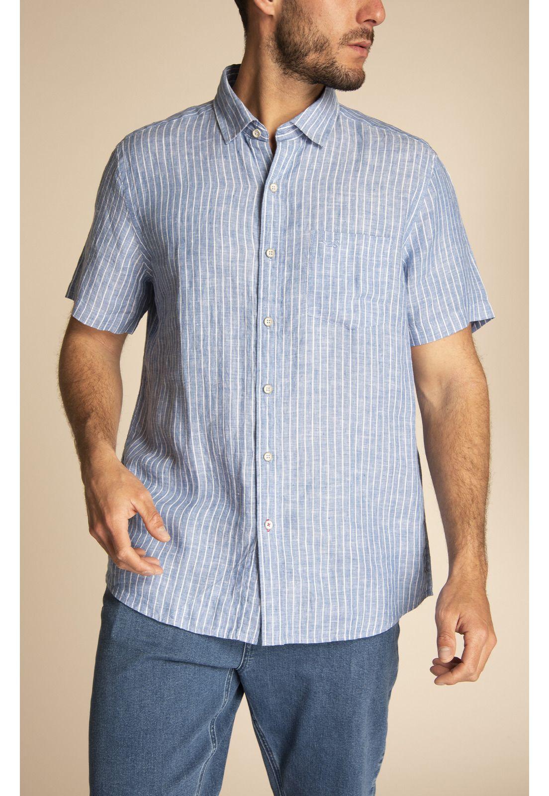Camisa Lino Orgánico Hombre Stripeshrt Azul-5