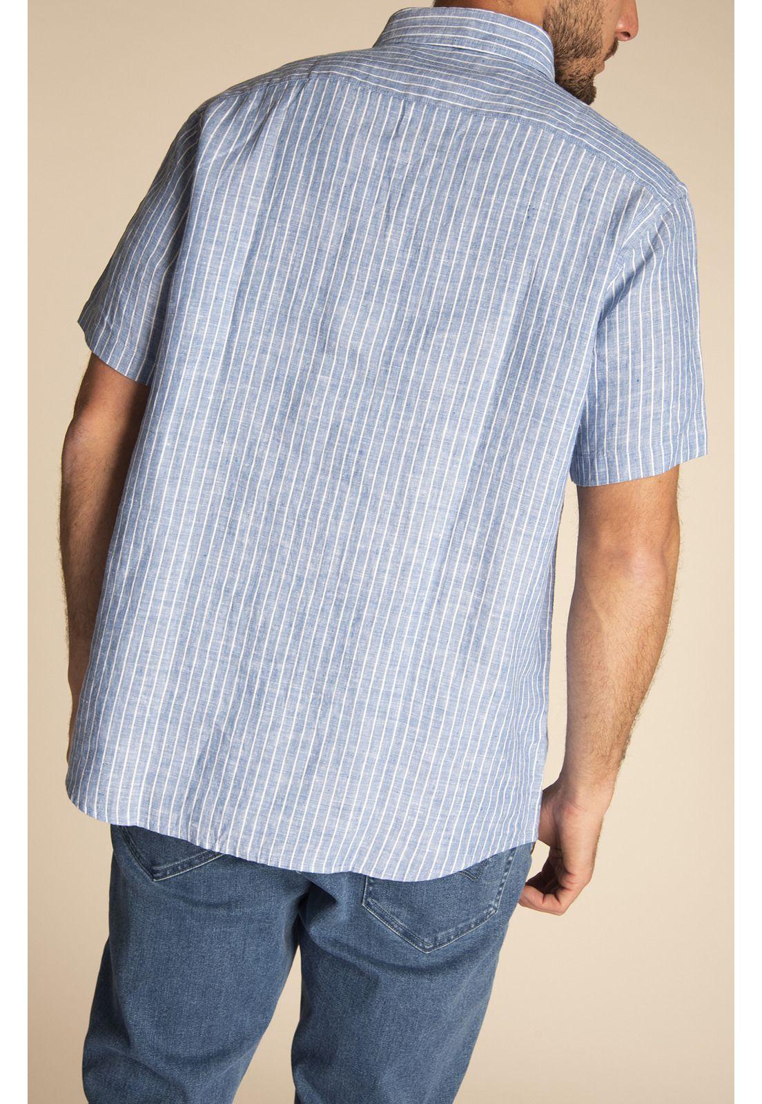 Camisa Lino Orgánico Hombre Stripeshrt Azul-6