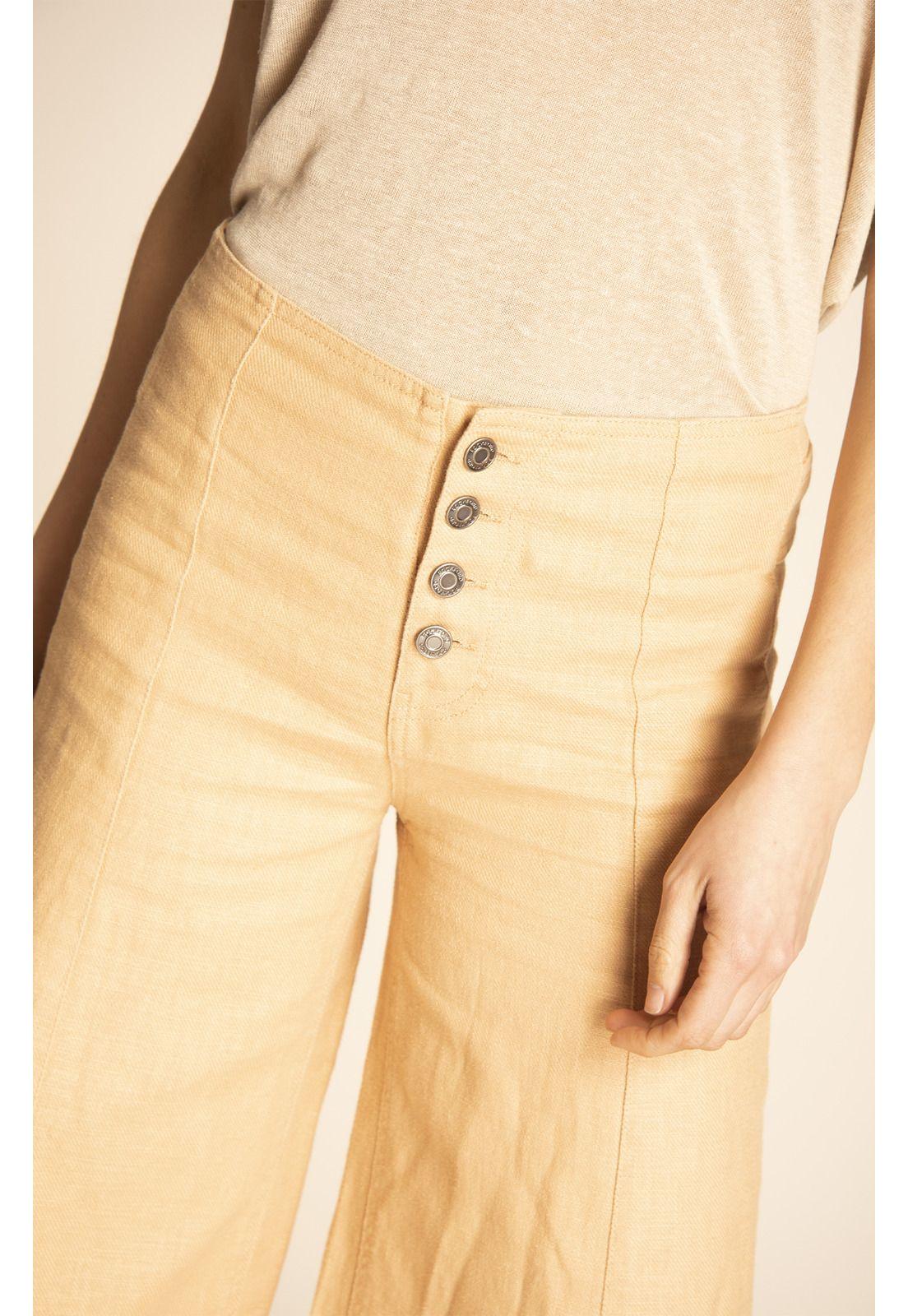 Pantalón Lino Orgánico Mujer Vascalin Café-3
