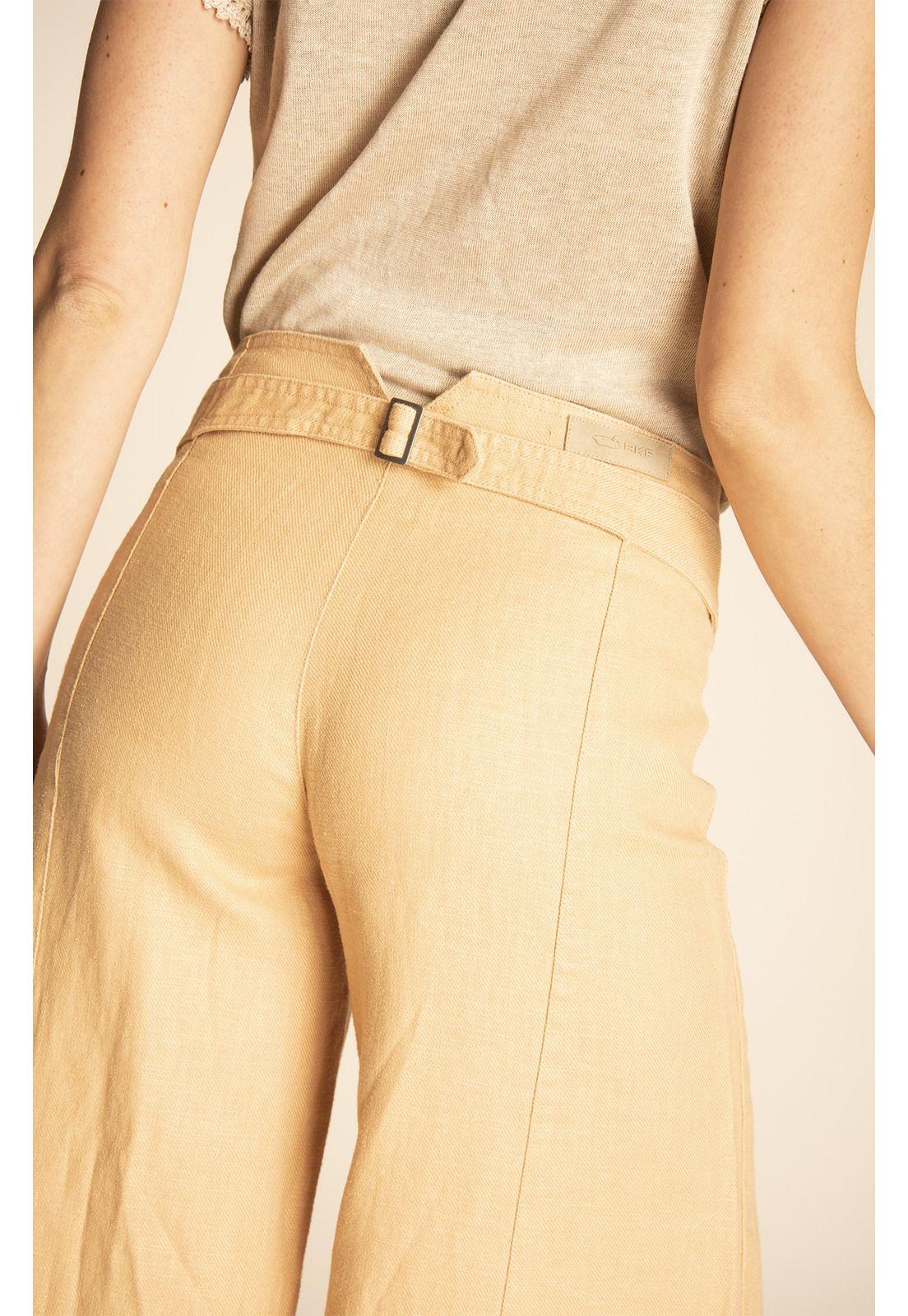 Pantalón Lino Orgánico Mujer Vascalin Café-4