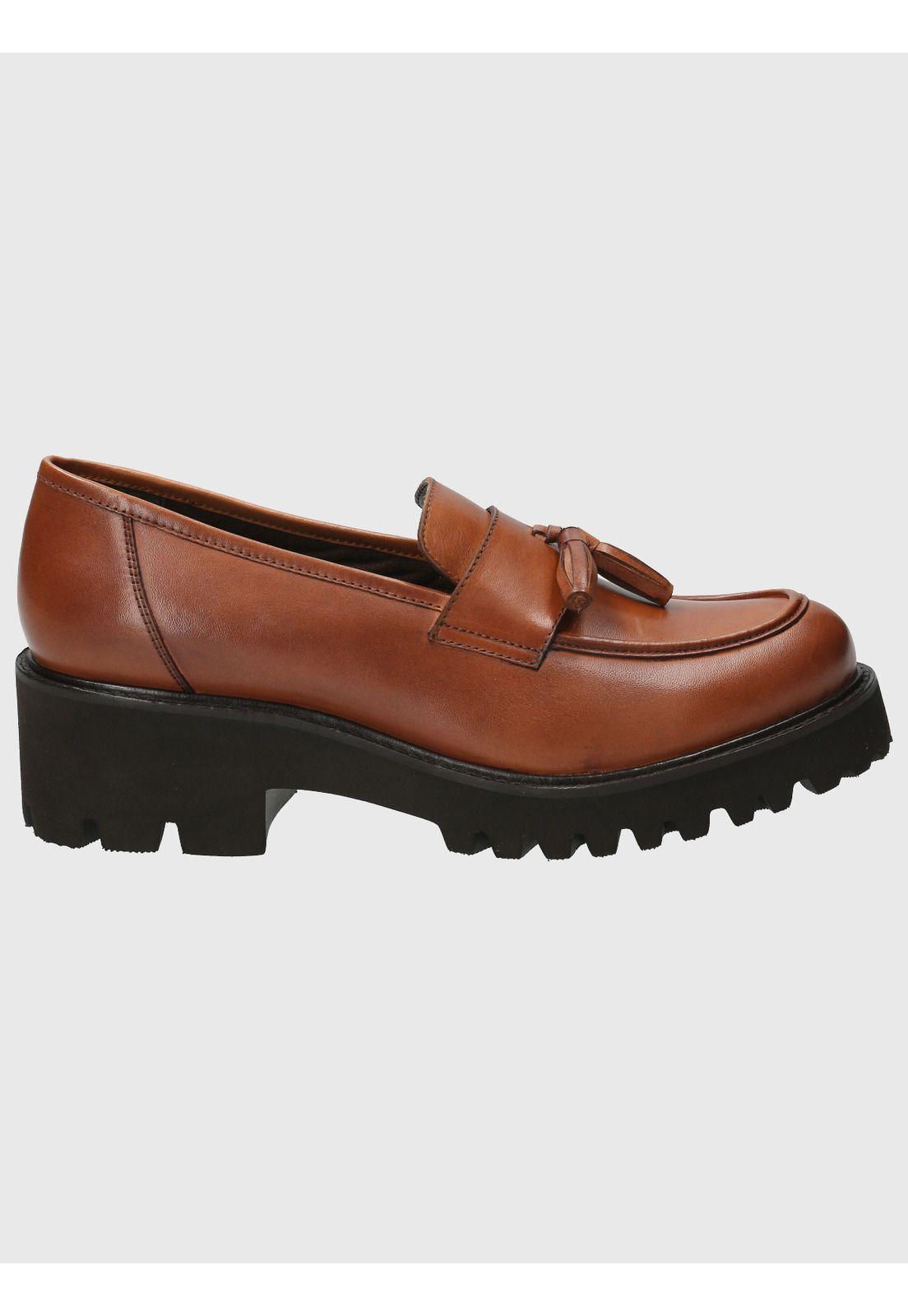 Mocasín Cuero Mujer Clov Café-1