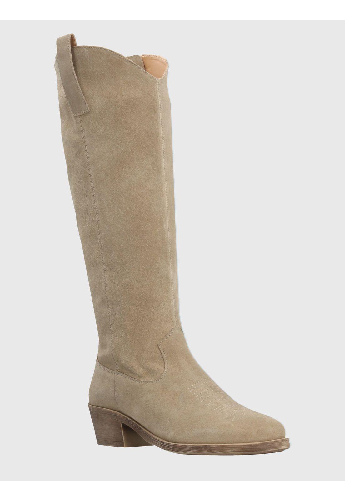 Bota Vaquera Mujer Cuero Andorra Beige-0