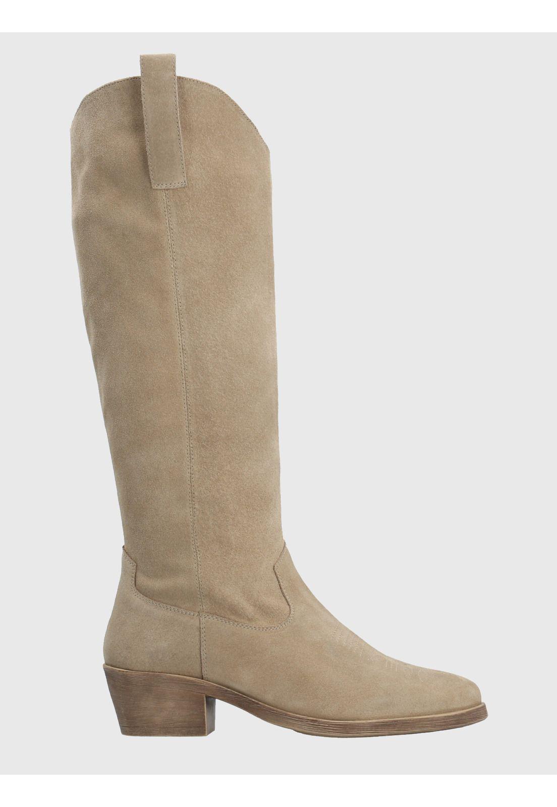 Bota Vaquera Mujer Cuero Andorra Beige-1