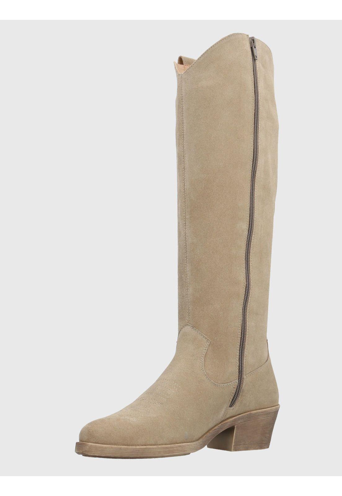 Bota Vaquera Mujer Cuero Andorra Beige-4