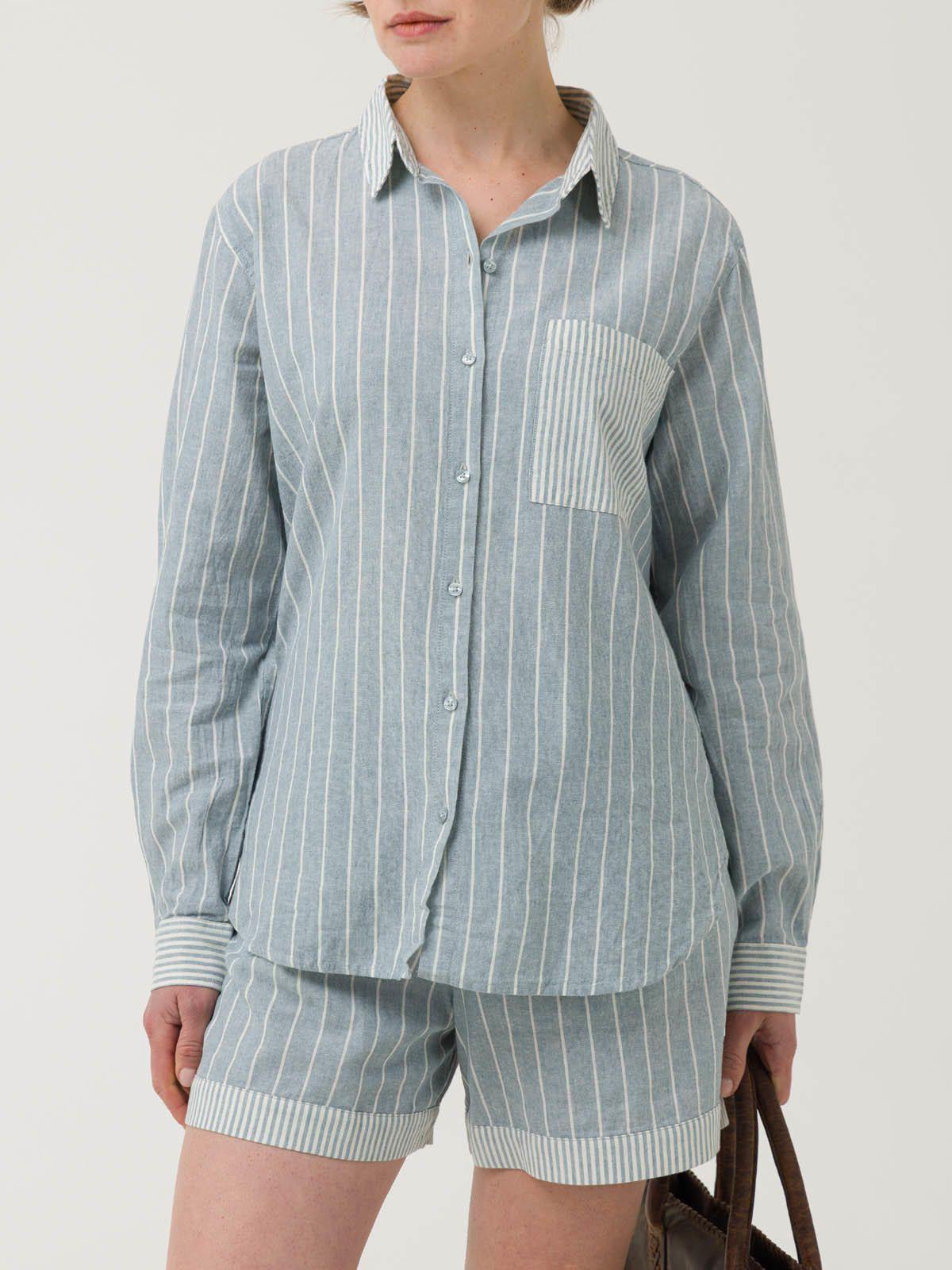 Blusa Lino Orgánico Mujer Lines Celeste -4