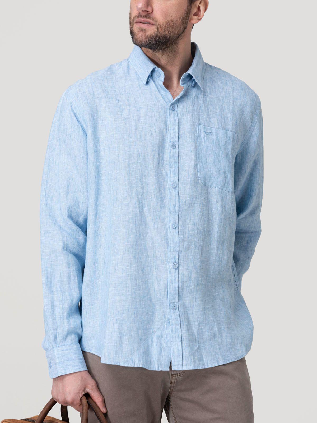Camisa Lino Orgánico Hombre Claslinen Celeste-4
