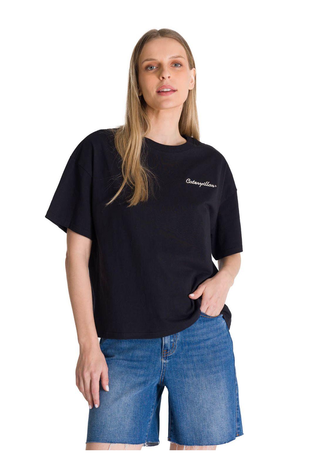 Polera Manga Corta Boxy Mujer Bordato Negro-0