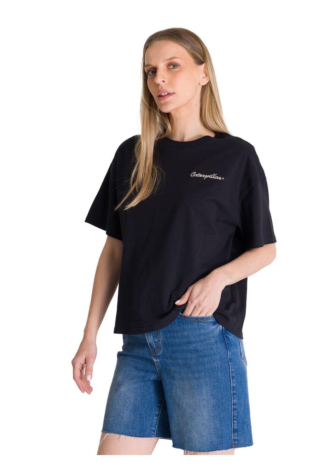Polera Manga Corta Boxy Mujer Bordato Negro-1