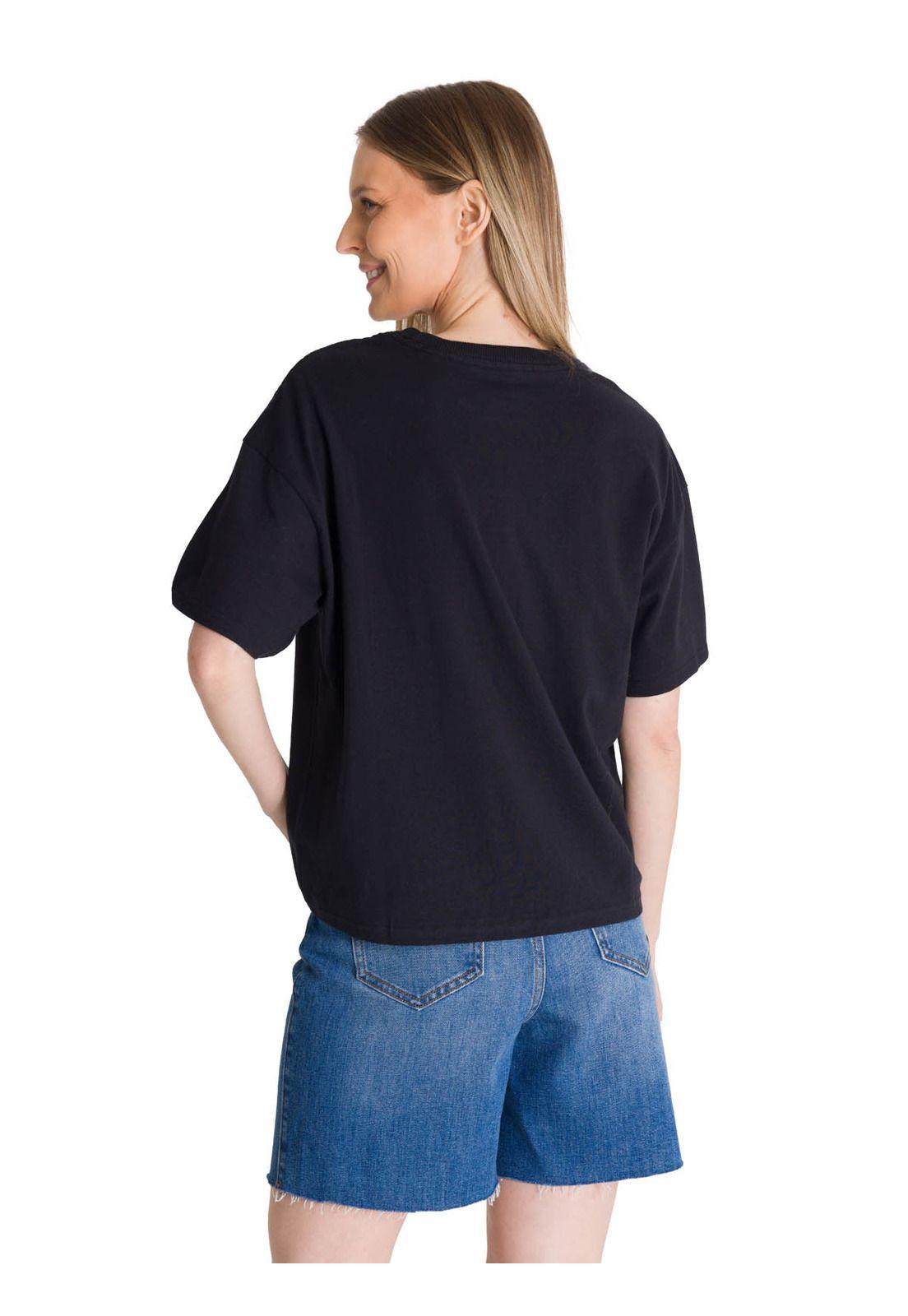 Polera Manga Corta Boxy Mujer Bordato Negro-3