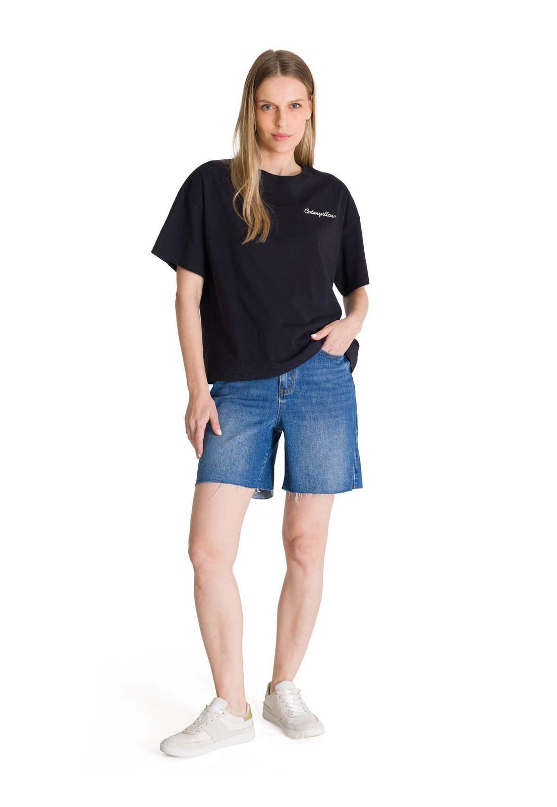 Polera Manga Corta Boxy Mujer Bordato Negro-5