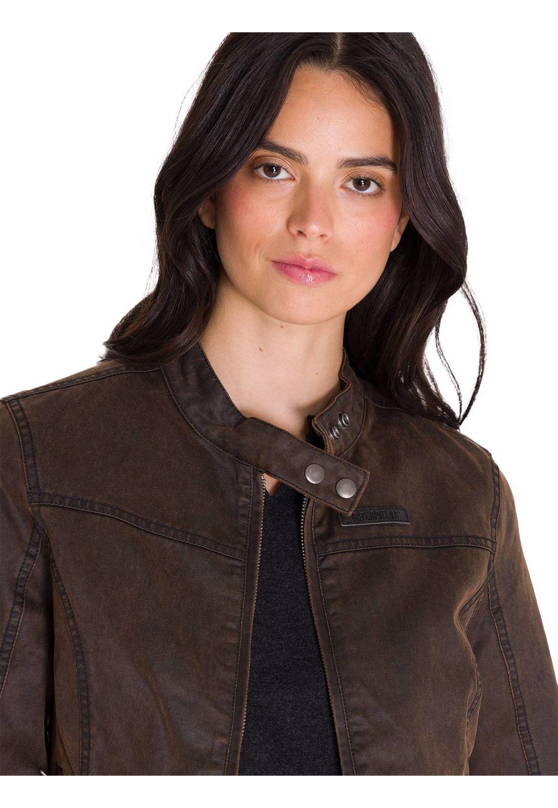Chaqueta Casual Waxed Moto Mujer Café Oscura-4