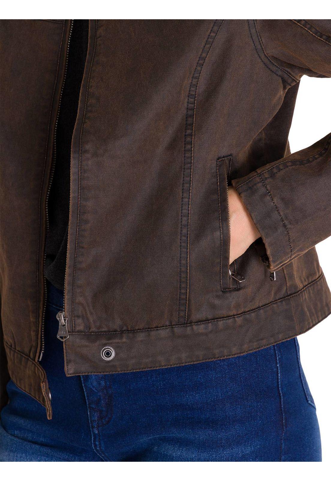 Chaqueta Casual Waxed Moto Mujer Café Oscura-5