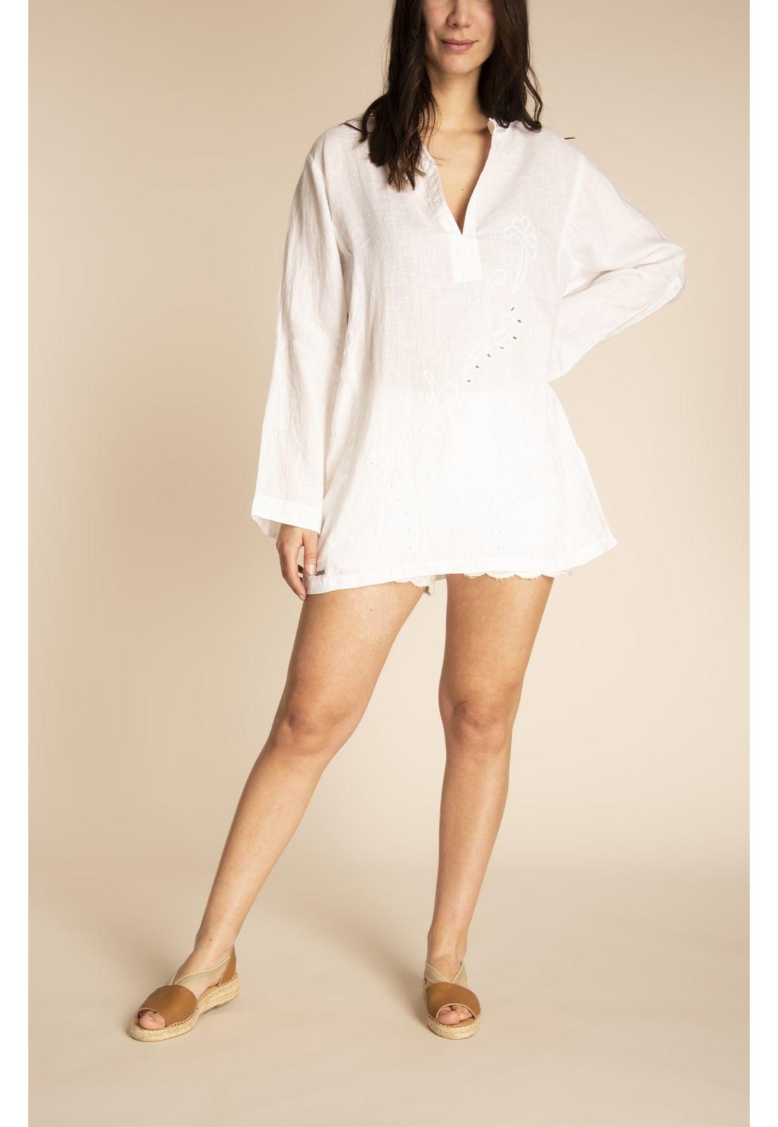 Vestido Lino Orgánico Mujer Debora Blanco-4